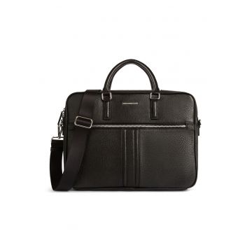 Geanta din piele cu fermoar pentru laptop - Negru