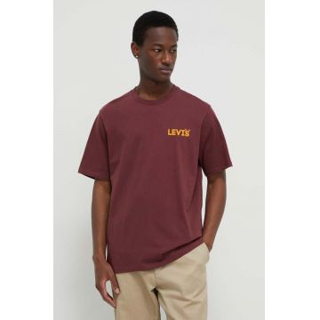 Levi's tricou din bumbac barbati, culoarea bordo, cu imprimeu