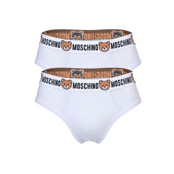 Set de chiloti cu banda logo in talie - 2 perechi - Alb