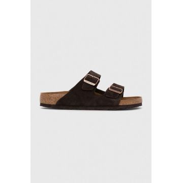 Birkenstock papuci din piele Arizona bărbați, culoarea maro, 1027077