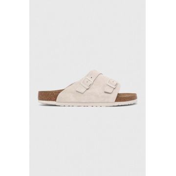 Birkenstock papuci din piele Zürich barbati, culoarea bej, 1025028