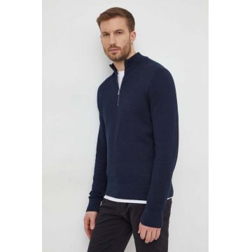 BOSS pulover de bumbac culoarea albastru marin, light, cu turtleneck