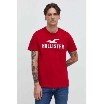 Hollister Co. tricou din bumbac barbati, culoarea rosu, cu imprimeu