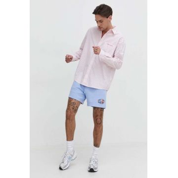 Tommy Jeans camasa din bumbac barbati, culoarea roz, cu guler clasic, relaxed