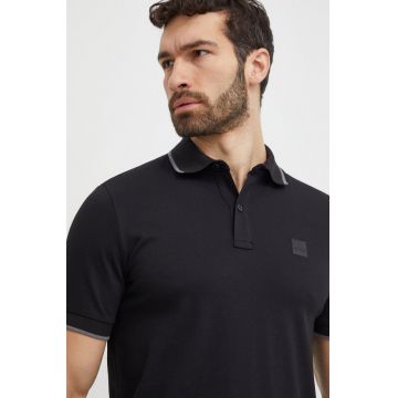 Boss Orange tricou polo barbati, culoarea negru, neted