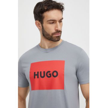 HUGO tricou din bumbac culoarea gri, cu imprimeu