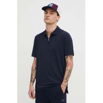 HUGO tricou polo barbati, culoarea albastru marin, neted