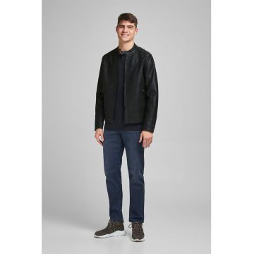 Jacheta de piele ecologica cu guler scurt - Negru