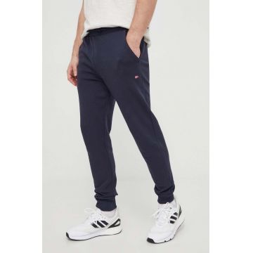 Napapijri pantaloni de trening din bumbac culoarea albastru marin, neted