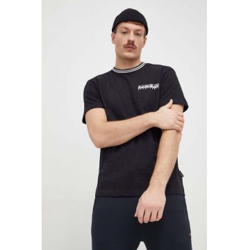 Napapijri tricou din bumbac barbati, culoarea negru, cu imprimeu