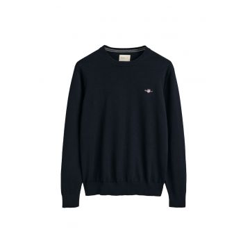 Pulover tricotat fin cu decolteu la baza gatului - Albastru