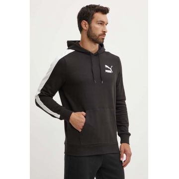 Puma hanorac de bumbac bărbați, culoarea negru, cu glugă, cu imprimeu