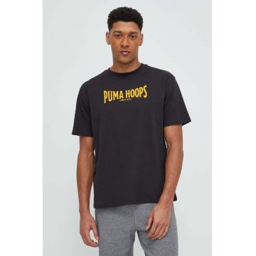 Puma tricou din bumbac bărbați, culoarea negru, cu imprimeu 674470
