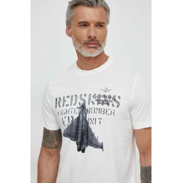 Aeronautica Militare tricou din bumbac barbati, culoarea bej, cu imprimeu
