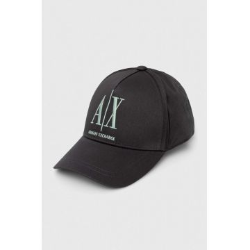 Armani Exchange șapcă de baseball din bumbac culoarea negru, cu imprimeu