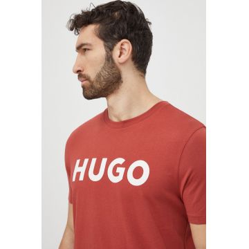 HUGO tricou din bumbac barbati, culoarea bordo, cu imprimeu