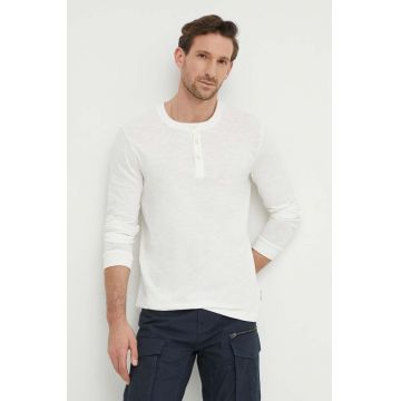 Marc O'Polo longsleeve din bumbac culoarea alb, neted