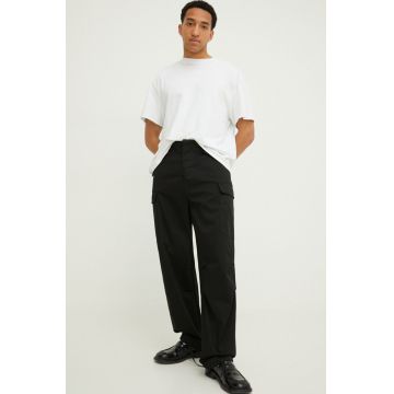MSGM pantaloni barbati, culoarea negru, cu fason cargo