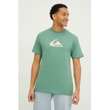 Quiksilver tricou din bumbac barbati, culoarea verde, cu imprimeu