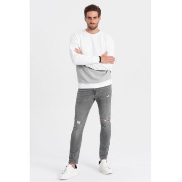 Bluza de trening cu decolteu la baza gatului si model colorblock - Alb/Gri