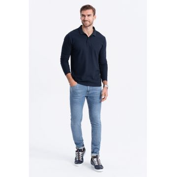 Bluza polo din bumbac pique - Bleumarin