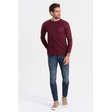 Bluza texturata cu buzunar pe piept