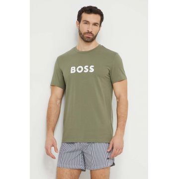BOSS tricou din bumbac barbati, culoarea verde, cu imprimeu