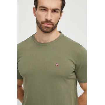 Napapijri tricou din bumbac barbati, culoarea verde, neted