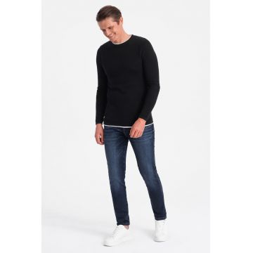 Pulover slim fit cu model uni - Negru