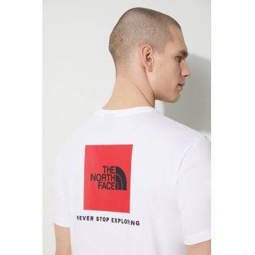 The North Face tricou din bumbac M S/S Redbox Tee bărbați, culoarea alb, cu imprimeu, NF0A87NPFN41