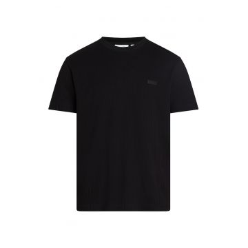 Tricou din bumbac cu decolteu la baza gatului - Negru