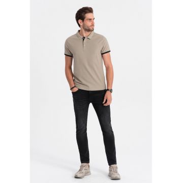 Tricou polo din bumbac pique - Maro taupe