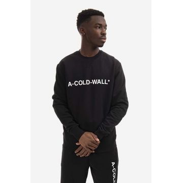 A-COLD-WALL* hanorac de bumbac Essential Logo Crewneck bărbați, culoarea negru, cu imprimeu ACWMW082.-LIGHTORANG