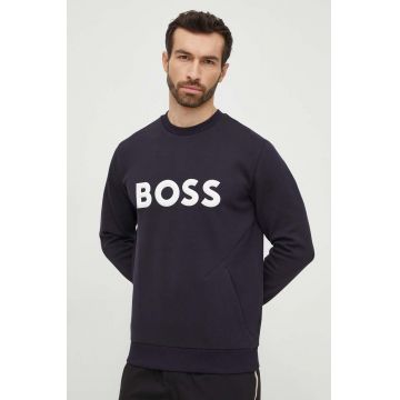 Boss Green bluza barbati, culoarea albastru marin, cu imprimeu