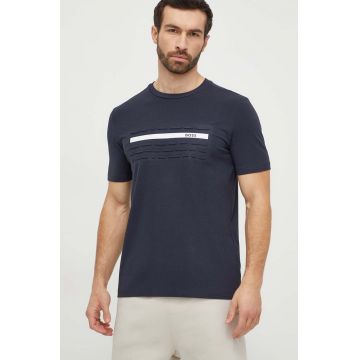 Boss Green tricou barbati, culoarea albastru marin, cu imprimeu