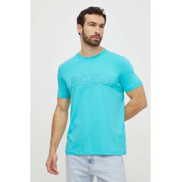 BOSS Green tricou din bumbac bărbați, culoarea verde, cu imprimeu 50506344