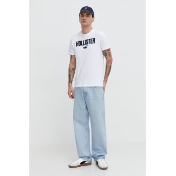 Hollister Co. tricou din bumbac 5-pack barbati, culoarea alb, cu imprimeu