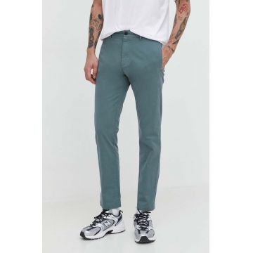 HUGO pantaloni barbati, culoarea verde, mulata