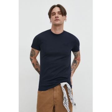 Superdry tricou din bumbac barbati, culoarea albastru marin, neted