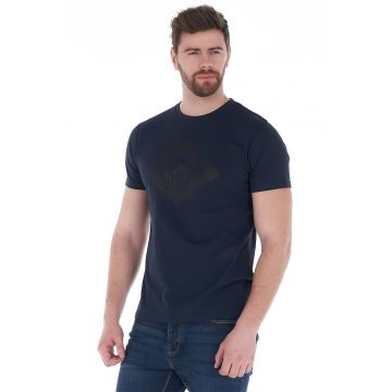 Tricou cu decolteu la baza gatului - cu imprimeu grafic