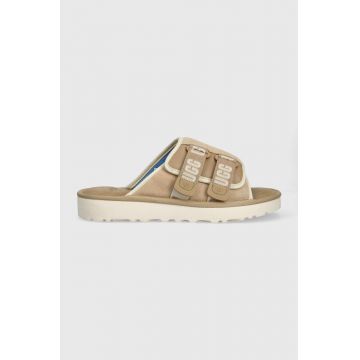 UGG papuci din piele Goldencoast Strap Slide barbati, culoarea bej, 1142730