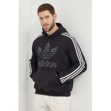 adidas Originals hanorac de bumbac bărbați, culoarea negru, cu glugă, cu imprimeu IS2933