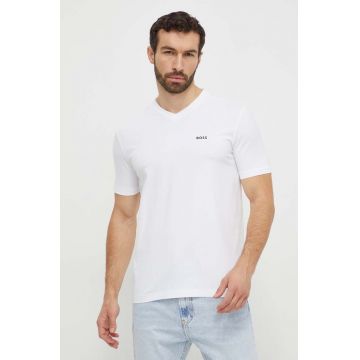 Boss Green tricou barbati, culoarea alb, neted