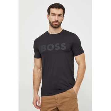 Boss Green tricou barbati, culoarea negru, cu imprimeu