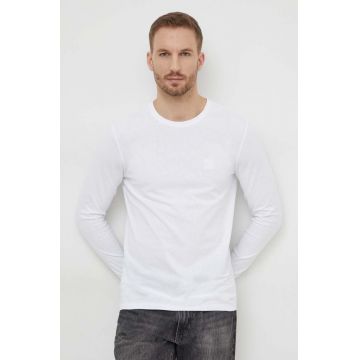 BOSS Orange longsleeve din bumbac culoarea alb, cu imprimeu