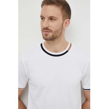 BOSS tricou din bumbac barbati, culoarea alb, cu imprimeu