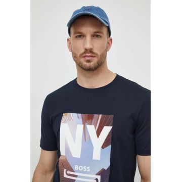 BOSS tricou din bumbac bărbați, culoarea bleumarin, cu imprimeu 50512110