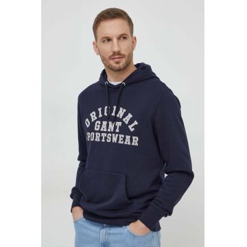Gant bluza barbati, culoarea albastru marin, cu glugă, cu imprimeu Gant bluza barbati, culoarea albastru marin, cu glugă, cu imprimeu