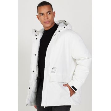 Geaca cu gluga si buzunare cu clapa - Alb optic