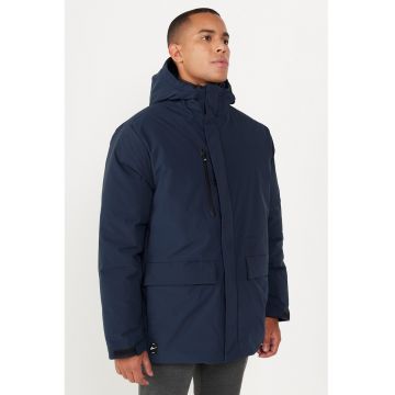 Geaca cu gluga si buzunare cu clapa - Bleumarin